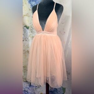 Haute Monde Blush Pink Tulle Dress Criss Cross Straps flowy Open back SoftCore